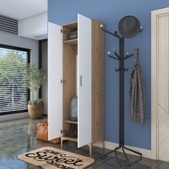 Hanah Home Perchero de Recibidor Nogal y Blanco